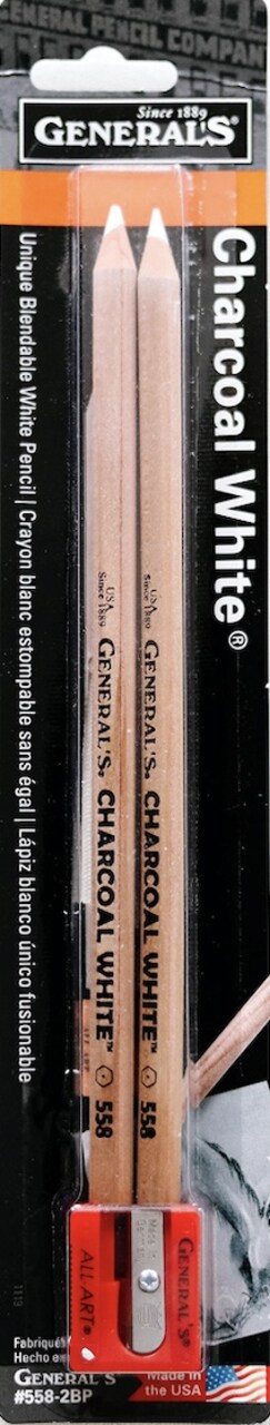 General Pencil Charcoal White Pencils 2/Pkg-2B